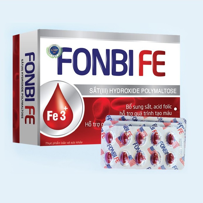 Sắt Bầu Fonbi Fe Hộp 60 viên giúp bổ sung sắt axit Folic Hàng Chính Hãng Công Ty