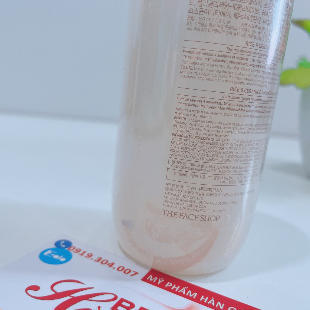 Nước hoa hồng trắng da dưỡng ẩm se khít lỗ chân lông cấp ẩm The Face Shop Rice Ceramide Moisturizing Toner 150ml | BigBuy360 - bigbuy360.vn