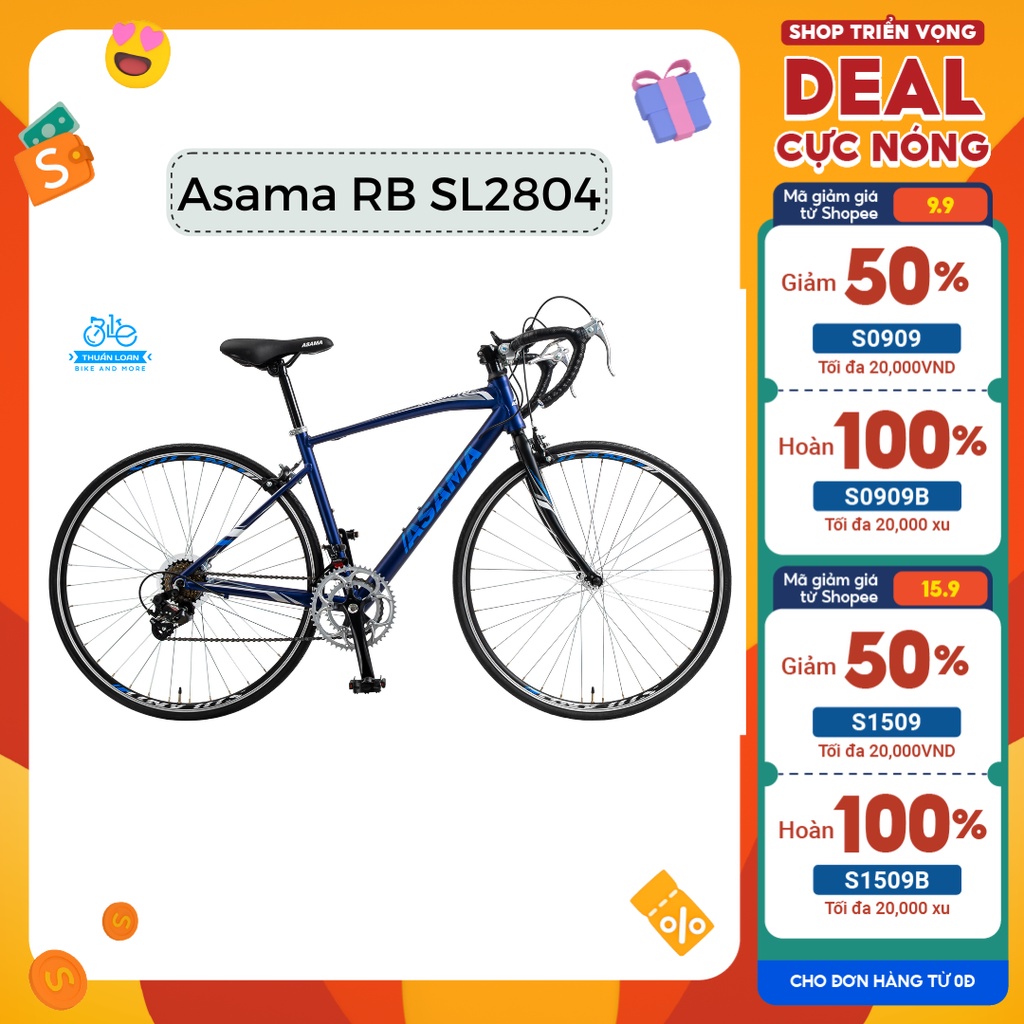 Xe Đạp Đua Asama RB SL2804 Tay Cong Tặng ngay bình nước giá đỡ bình nước