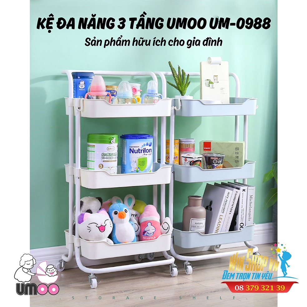Kệ 3 tầng cao cấp Umoo có tay cầm và bánh xe