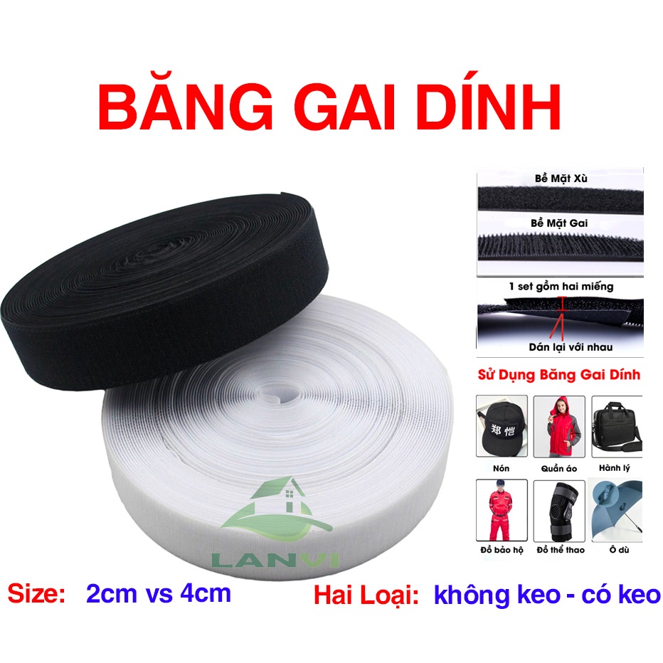 Băng gai dính khóa nhám gai, miếng dán vải 2 mặt dán các vật dụng khổ 2cm