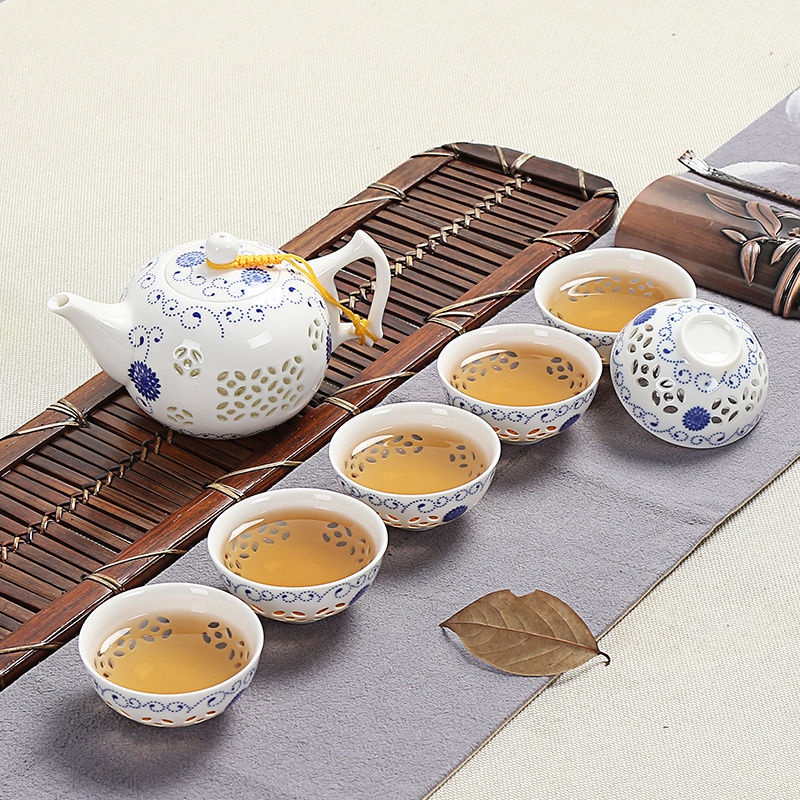 ▫Bộ Ấm Chén Trà Bằng Sứ Kèm Nắp Đậy Kiểu Kung Fu Đơn Giản Sáng Tạo TS4fz