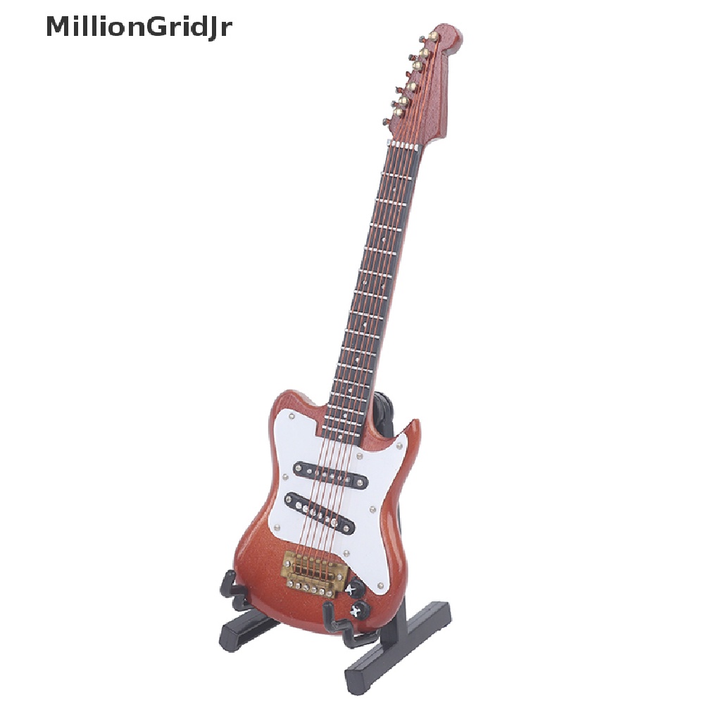 Đàn Guitar Điện Bằng Gỗ Có Chân Đứng Trang Trí Nhà Búp Bê Tỉ Lệ 1 / 6