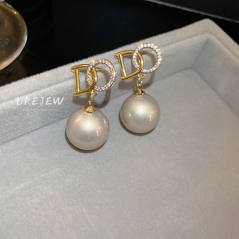 DREJEW Bông Tai Chữ Đính Ngọc Trai Sang Trọng Thời Trang