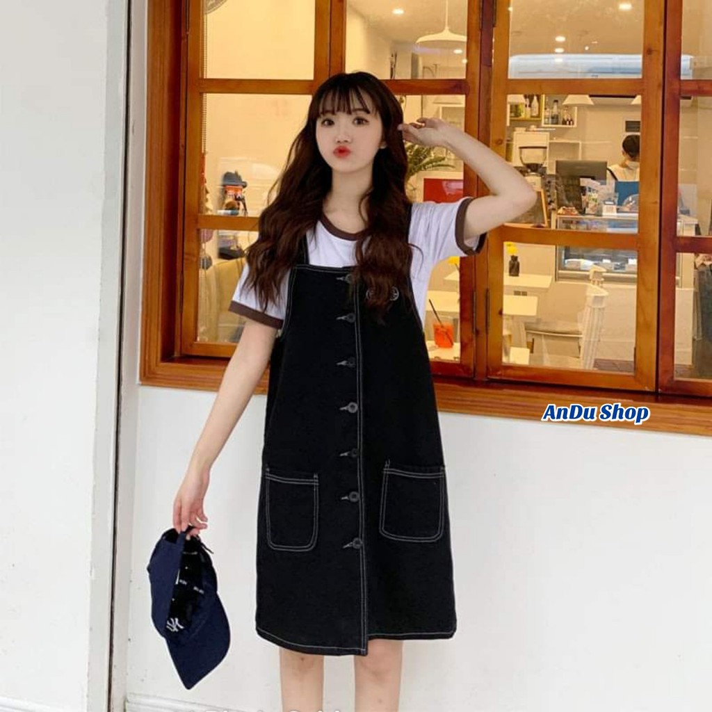 Váy yếm jean nữ chất thô mềm dễ mix đồ form rộng dáng suông | BigBuy360 - bigbuy360.vn