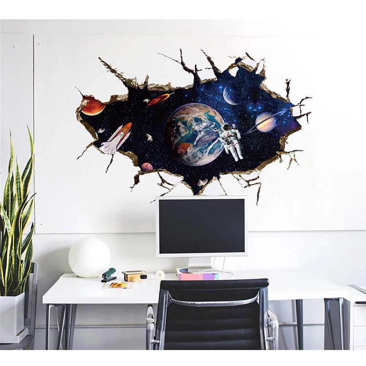 Decan dán tường đẹp, Decan 3D hình vũ trụ, tranh dán tường trang trí phòng cho bé SK9066A