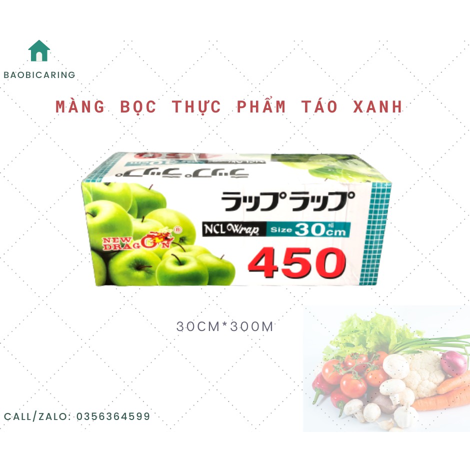 Màng bọc thực phẩm Táo xanh New Dragon hàng xuất Mỹ size 30cm x 300m