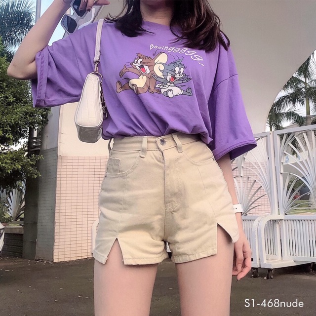 Quần short jean co giãn trơn