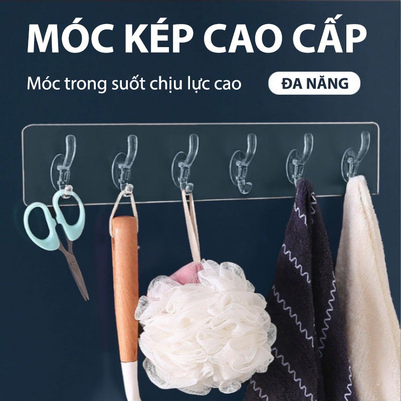 Miếng Dán Trong 6 Móc Treo Đồ Đa Năng Dán Tường Siêu Chắc Chịu Lực Tốt