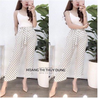 SÉT BỘ QUẦN DÀI CHẤM BI ỐNG RỘNG VÀ ÁO THUN 2 DÂY NỮ