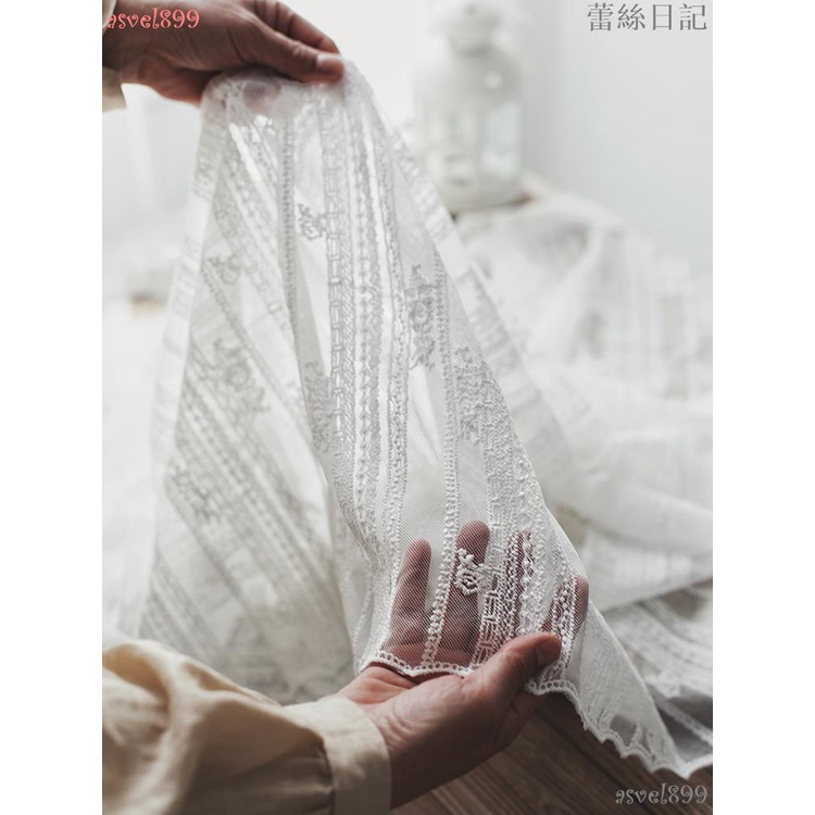 Vải Tự Làm#Vải Ren Lưới Thêu Họa Tiết Sọc Ngang Phong Cách Nhật Hàn Dùng May Váy / Khăn Trải Bàn / Nhật Ký DIY