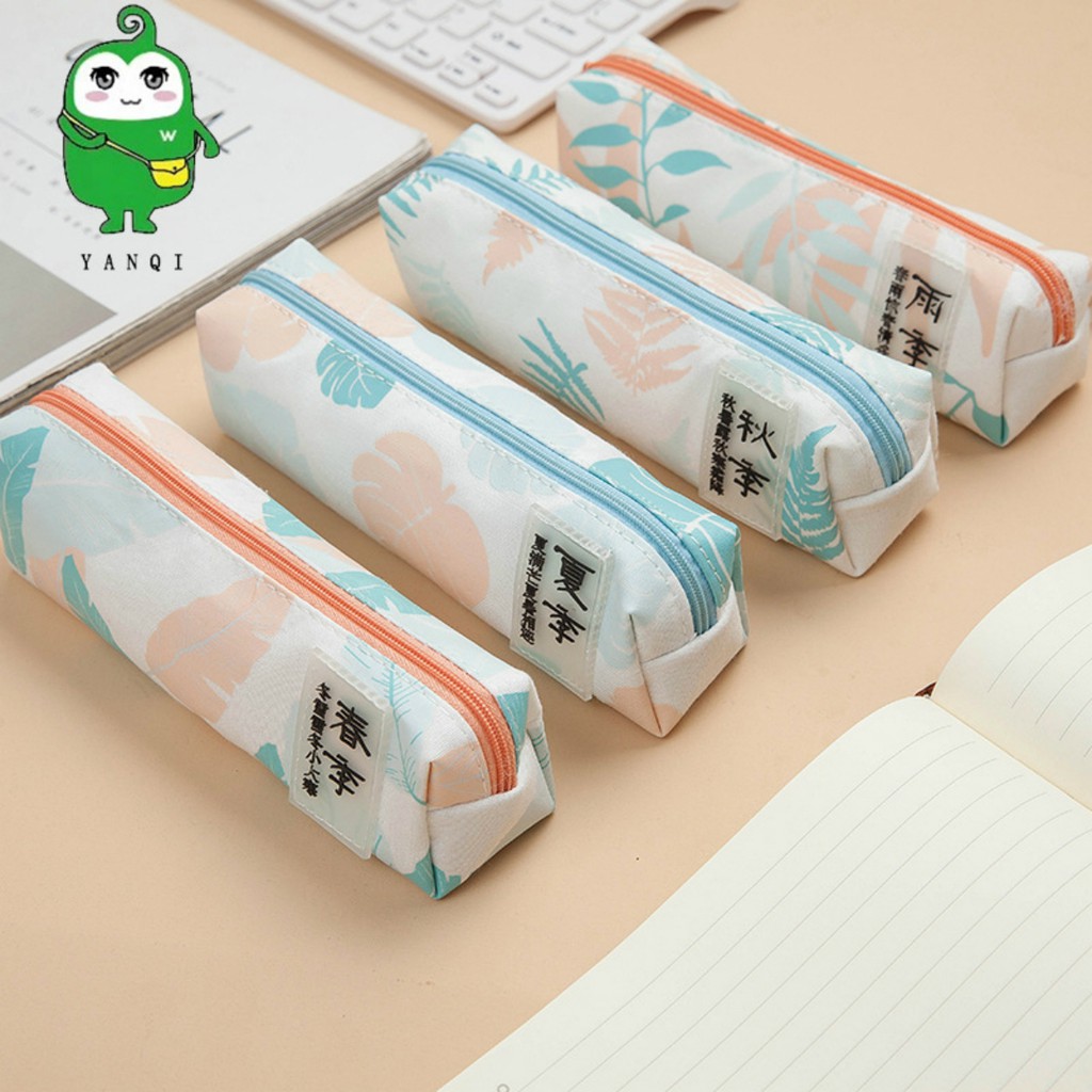 SG - Hộp bút vải pastel họa tiết chiếc lá kiểu hàn nhât dể thương