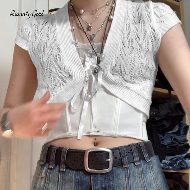 Áo Cardigan Dệt Kim Tay Ngắn Cổ Chữ V Màu Trơn Thời Trang Dành Cho Nữ 2022