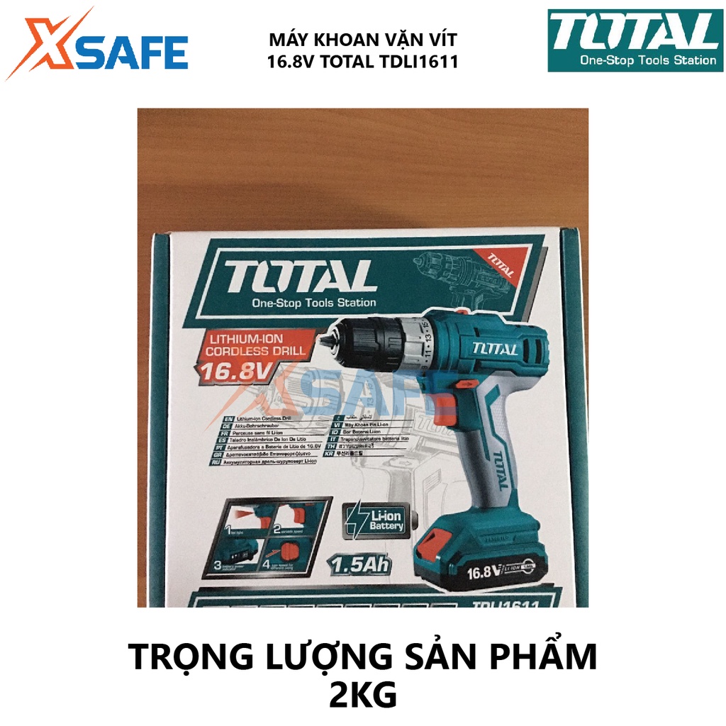 MÁY KHOAN DÙNG PIN TOTAL TDLI1611 máy siết ốc vít cầm tay đa năng sử dụng pin  Li-ion 16.8V /1.5 Ah có hai mũi Cr-V 65mm