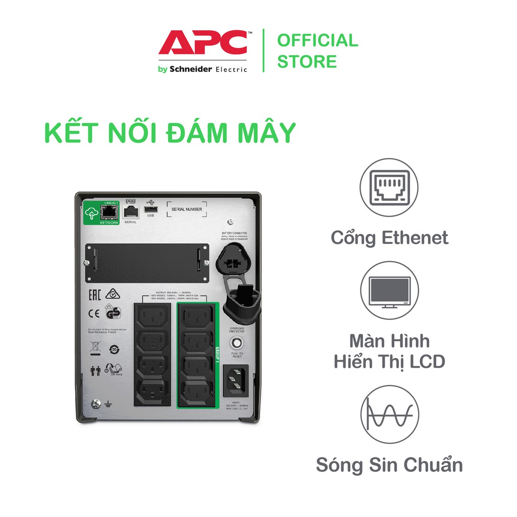 [FREESHIP] Bộ lưu điện kết nối thông minh APC by Schneider Electric Smart-UPS 1000VA LCD 230V SMT1000IC