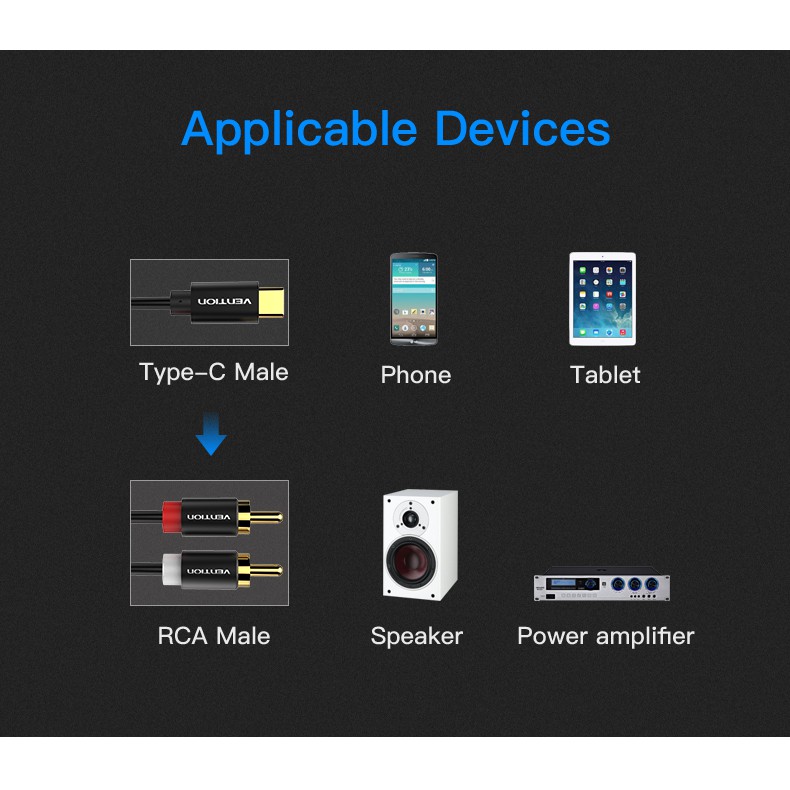 Cáp chuyển USB Type-C to 2RCA Male Audio Vention BGDBD - BEN