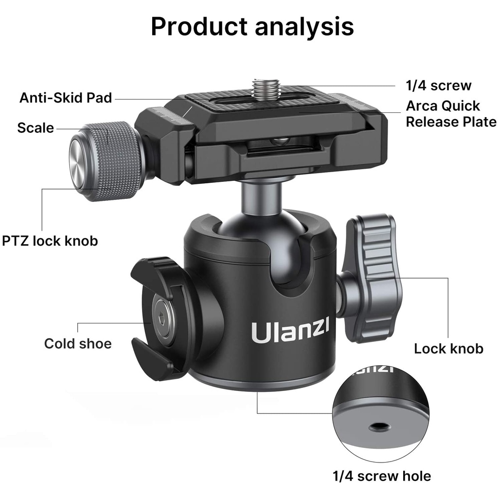 ULANZI U-80L - HÀNG CHÍNH HÃNG - Ballhead xoay 360° dành cho Máy ảnh