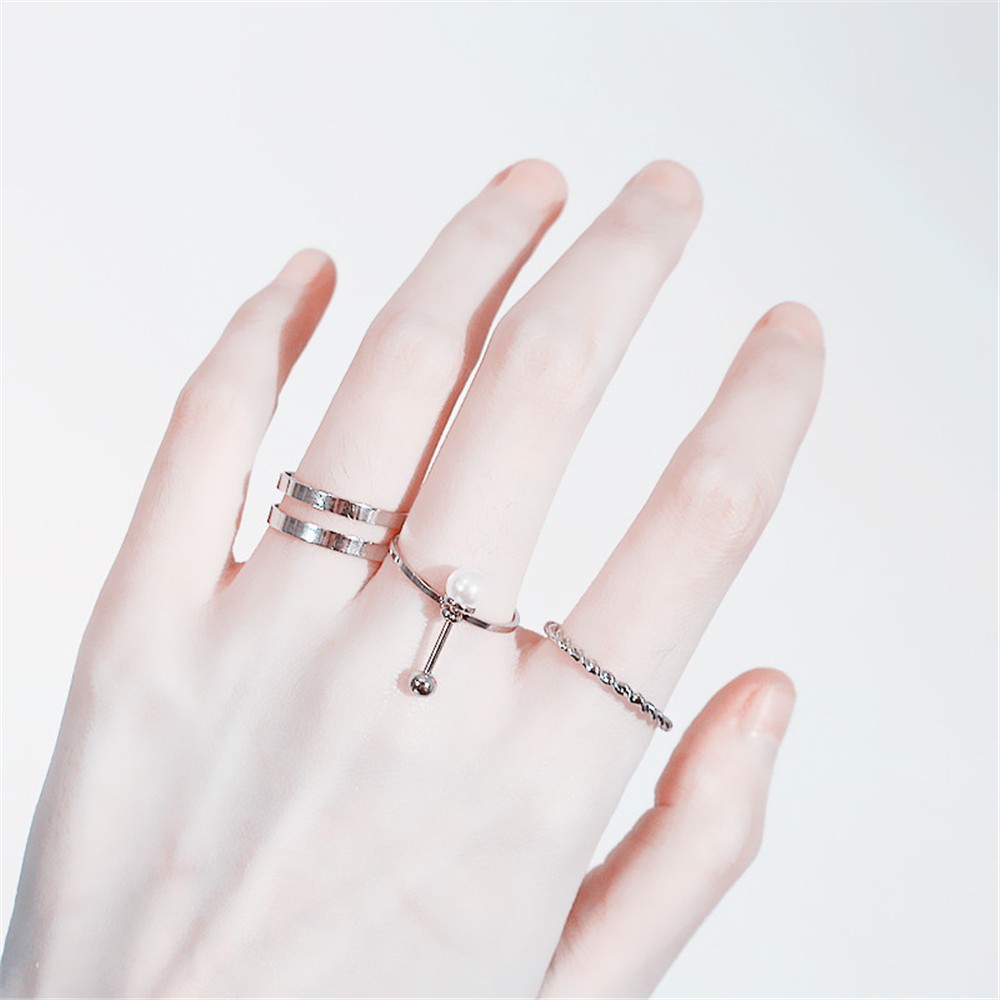 Set 3 Nhẫn Đeo Khớp Ngón Tay Đính Ngọc Trai Giả Thời Trang Cho Nữ