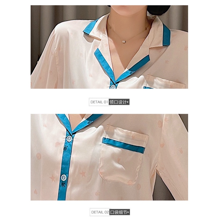 Bộ đồ ngủ tay dài chất liệu lụa mỏng nhẹ màu trơn thời trang mùa xuân xinh xắn cho nữ