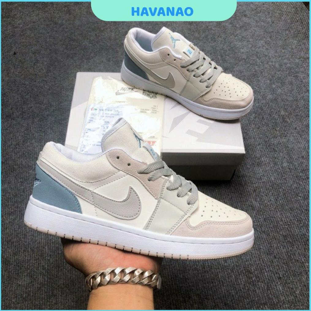 Giày Thể Thao Force trắng xám gót xanh, giày Air Jordan 1 Low Paris Nam Nữ GT05