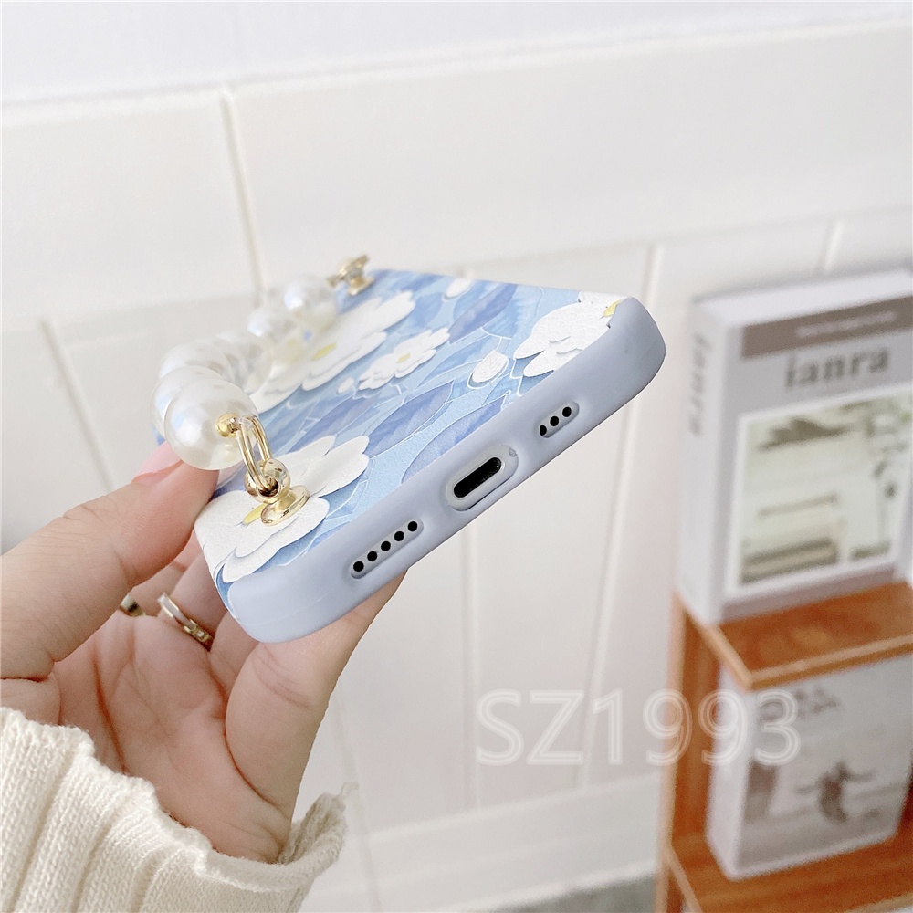 Ốp điện thoại da cừu mềm gắn vòng đỡ hình hoa màu trắng thời trang cho iPhone 12 Mini 12 Pro Max 11 Pro Max X XS XR XSMax 8 7 6 6s Plus SE 2020