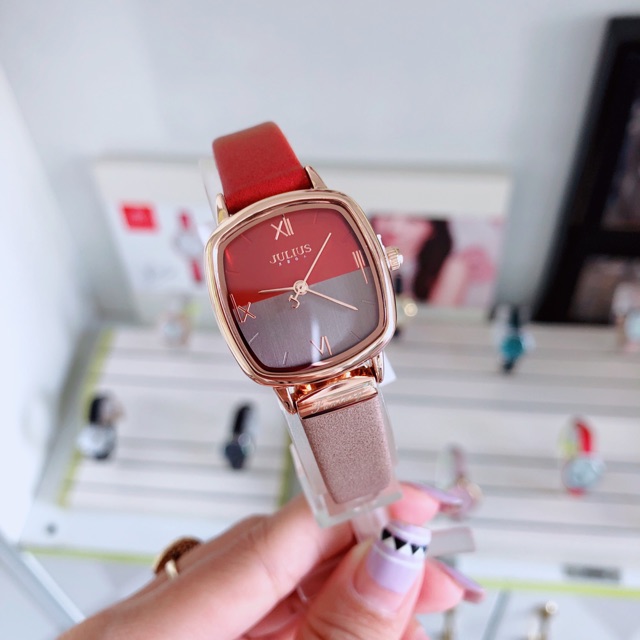 Đồng hồ Nữ Julius chính hãng Hàn Quốc JA 1240 Dây Da Đỏ