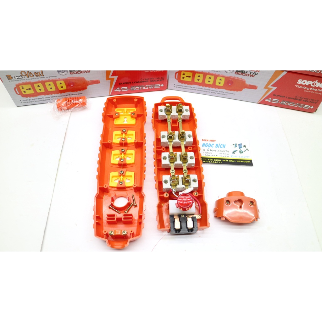 Ổ cắm điện lõi sứ chống cháy SOPOKA 4S - P6000W+2 siêu chịu tải 4 ổ