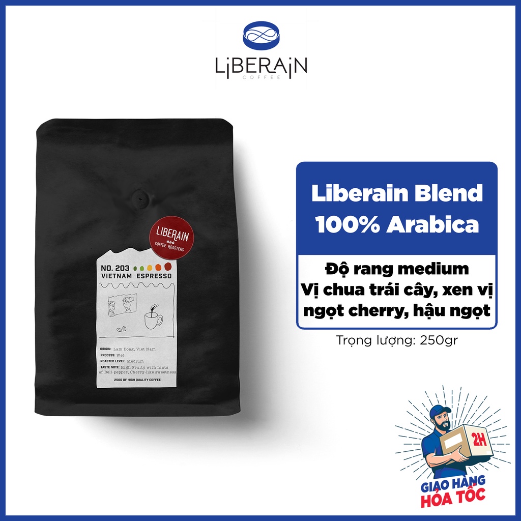 (No.203) Cà phê Arabica Liberain Blend 203 - 250gr - 100% Arabica, độ rang Medium - Nguyên chất, rang mộc