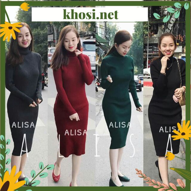 Đầm body tay dài cổ lọ