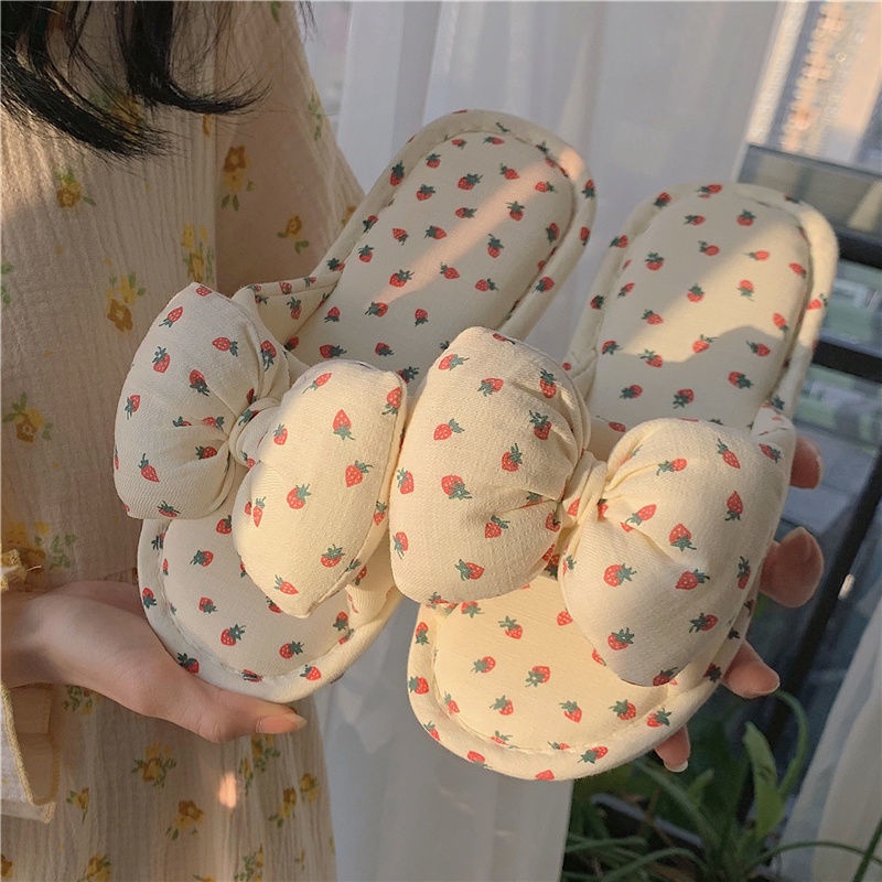Dép cotton Lanh Đính Nơ Dễ Thương Thời Trang Mùa Hè Cho Nữ TTH211
