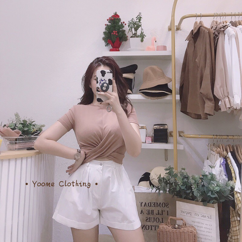 Áocroptop xoắn eo chất cottonzip dày dặn co giãn đa chiều cho nữ Yoomeclothing