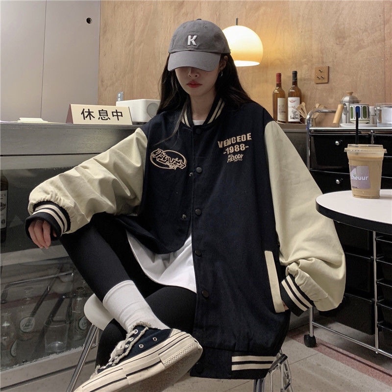 Áo Bomber phối tay Áo khoác thêu 2 lớp UNISEX Big Size nam nữ mặc được siêu hot