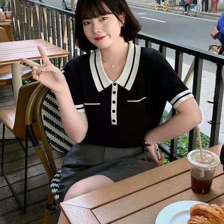 Áo thun nữ polo Bigsize Áo lụa dệt kim tay ngắn kiểu form rộng mùa hè Phong cách Hàn Quốc Thời Trang xinh đẹp cho người mập béo nữ