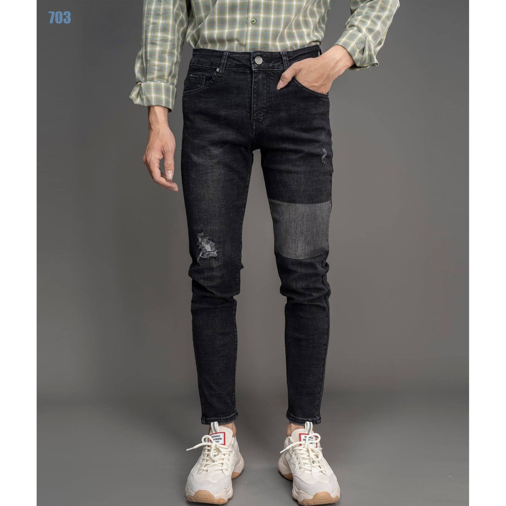 Quần jean nam rách gối baggy bò hàn quốc đẹp ống côn chuẩn body hàng cao cấp co giãn nhẹ kiểu vintage