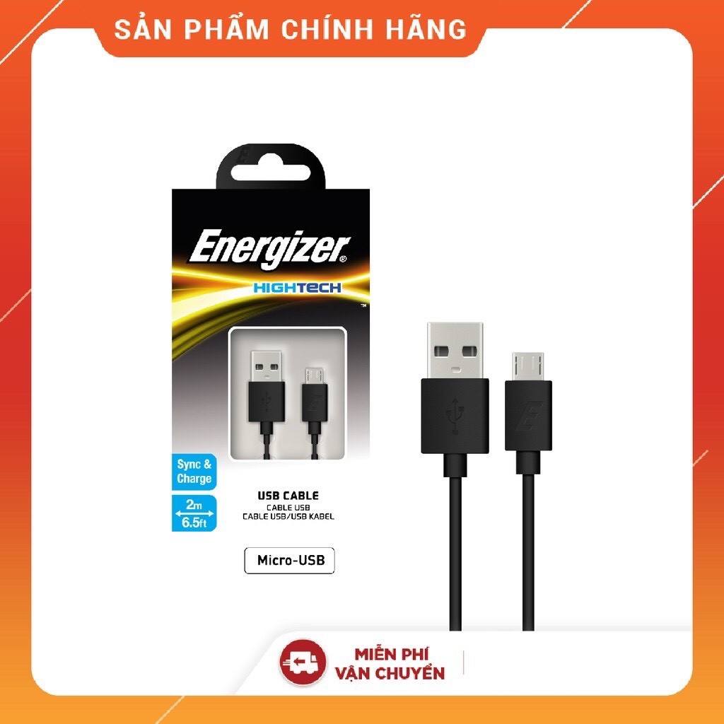 Cáp MicroUSB Energizer 2m màu đen - Hàng Chính Hãng