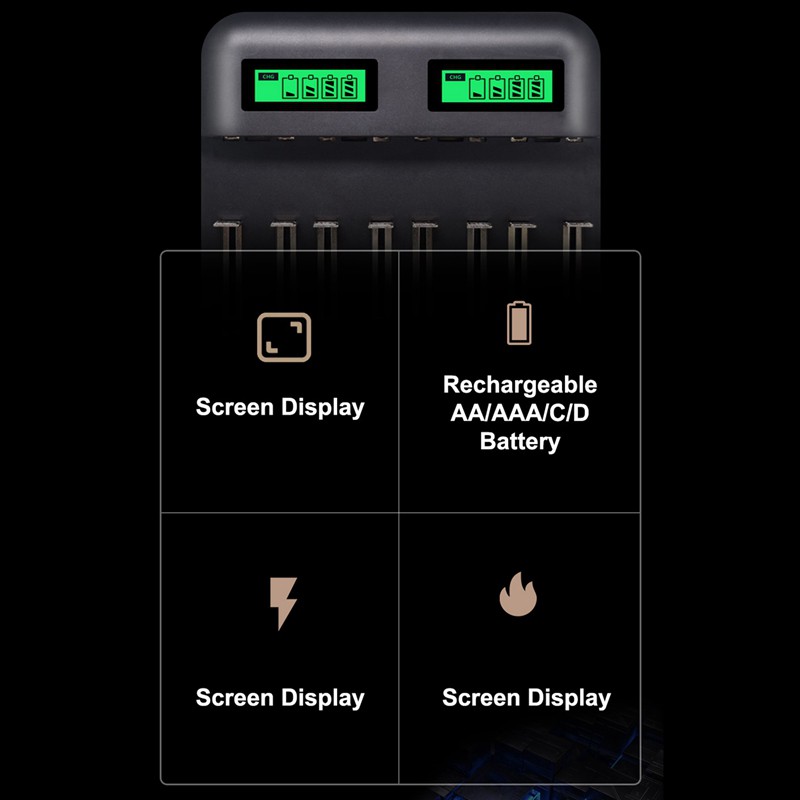 8 Slots Lcd Display Usb Smart Battery Charger For Aa Aaa Sc C D Size