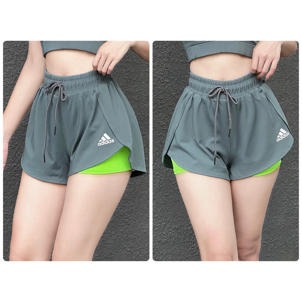 [Chất Đẹp] Quần Đùi 2 Lớp Tập Gym Nữ Adi Thun Polly