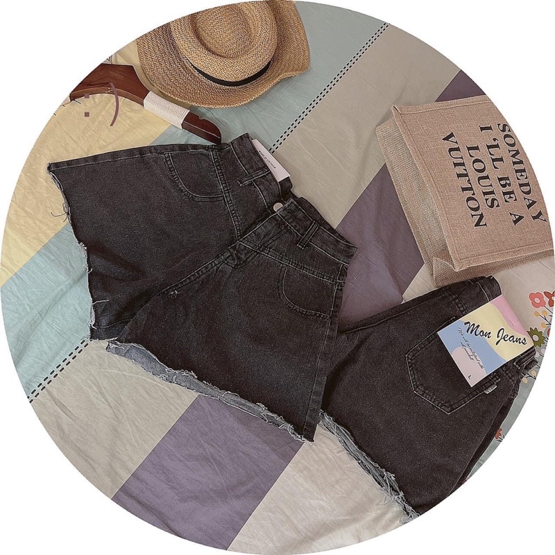 Quần đùi jeans lưng cao ống rộng, quần Short giả váy Cao Cấp - alohashop91