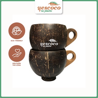 Tách Cafe Gáo Dừa Quai Gỗ| Yescoco Xưởng