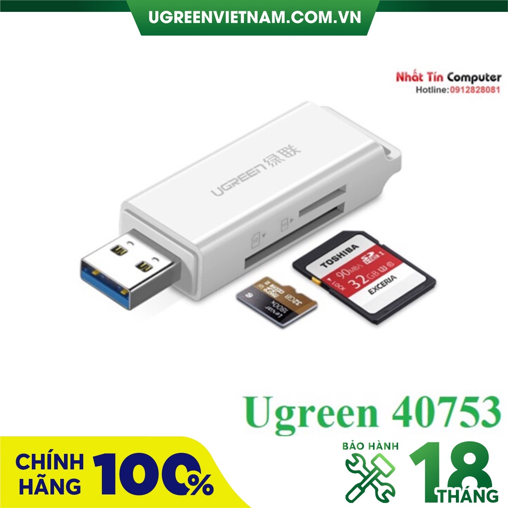 Đầu đọc thẻ SD/TF chuẩn USB 3.0 Ugreen 40753 chính hãng