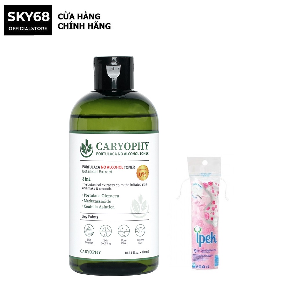 Nước Hoa Hồng Giảm Mụn Caryophy Portulaca Toner 300ml + Tặng bông tẩy trang Ipek 80 miếng