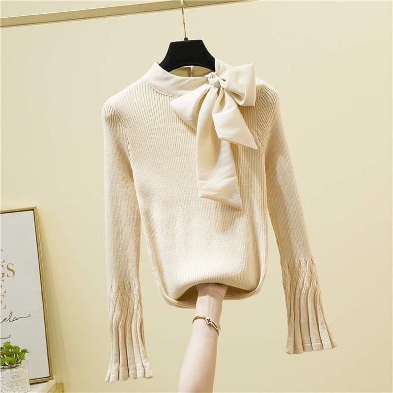 [Hàng order] Áo len cổ thắt nơ điệu đà