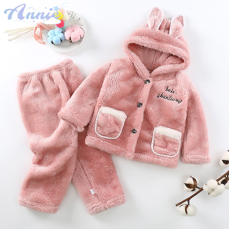 Bộ Đồ Ngủ Bằng Vải flannel Dày Giữ Ấm Thoải Mái Phong Cách Mới Cho Bé Trai Và Gái