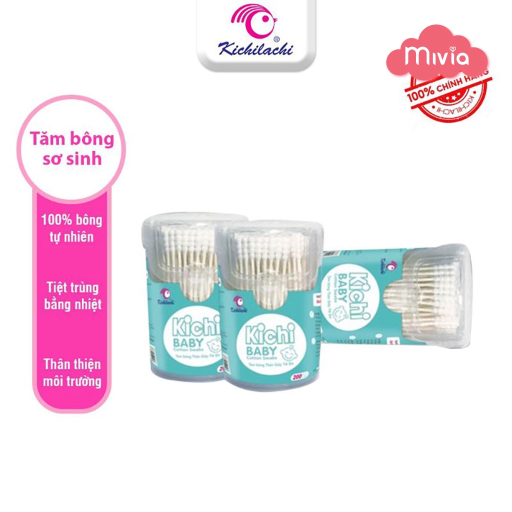 Tăm bông em bé  Kichi, tăm bông sơ sinh siêu nhỏ 1 đầu xoắn, 1 đầu thường dành riêng cho bé