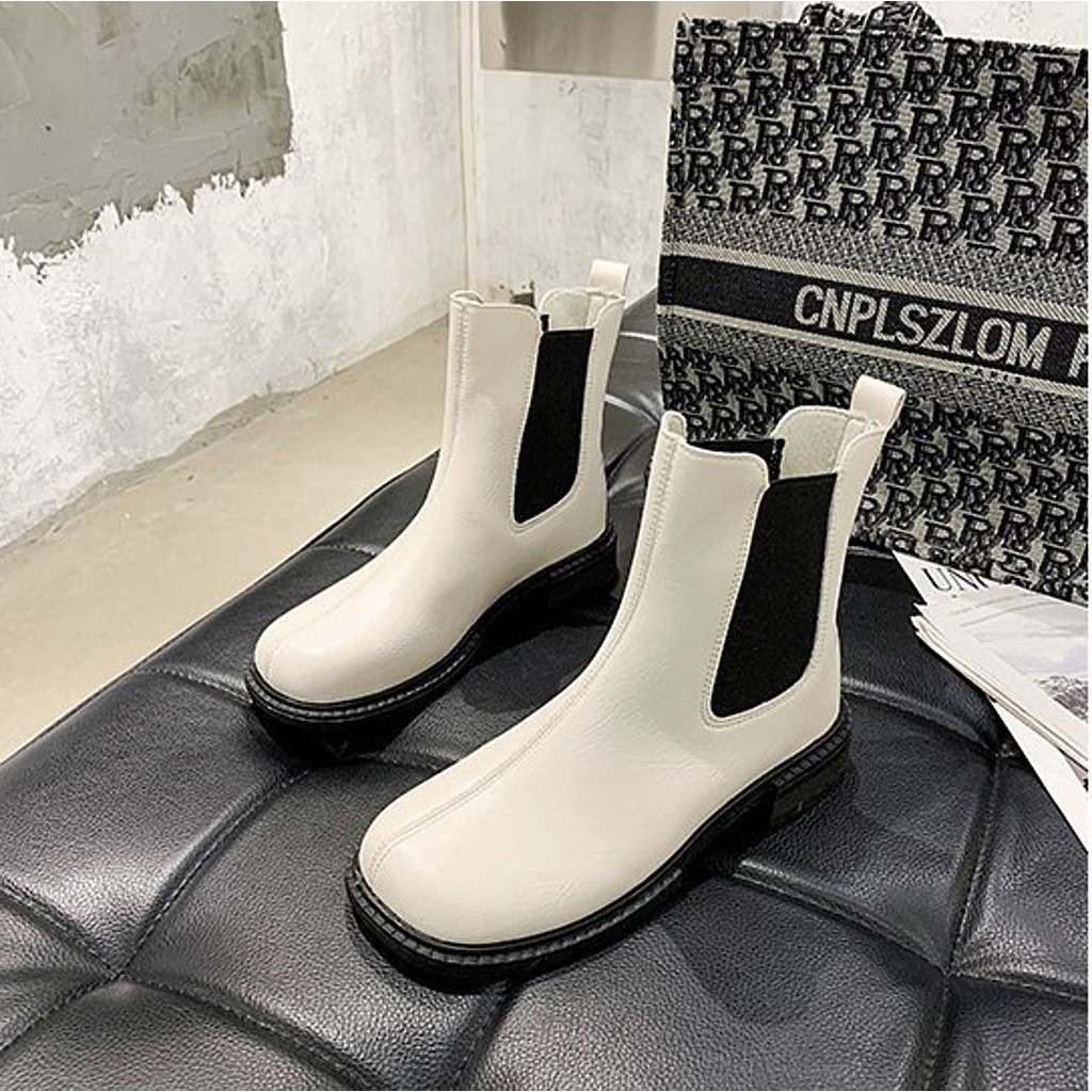 Giày Bốt Martin Ulzzang Nữ Vintage, Chealse Boots Da Cao Cấp Mũi Tròn Cổ Cao Đế Độn 3cm Hàn Quốc - Iclassy_shoes