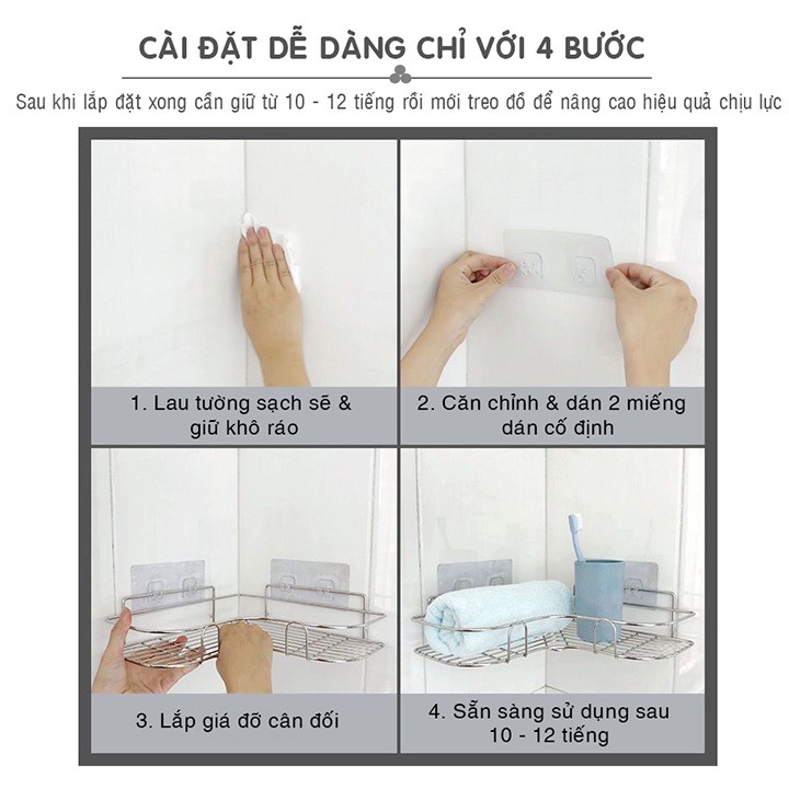 Kệ góc dùng trong nhà tắm, nhà bếp bằng inox không gỉ kèm móc dán tường cao cấp HL4 sieubuon