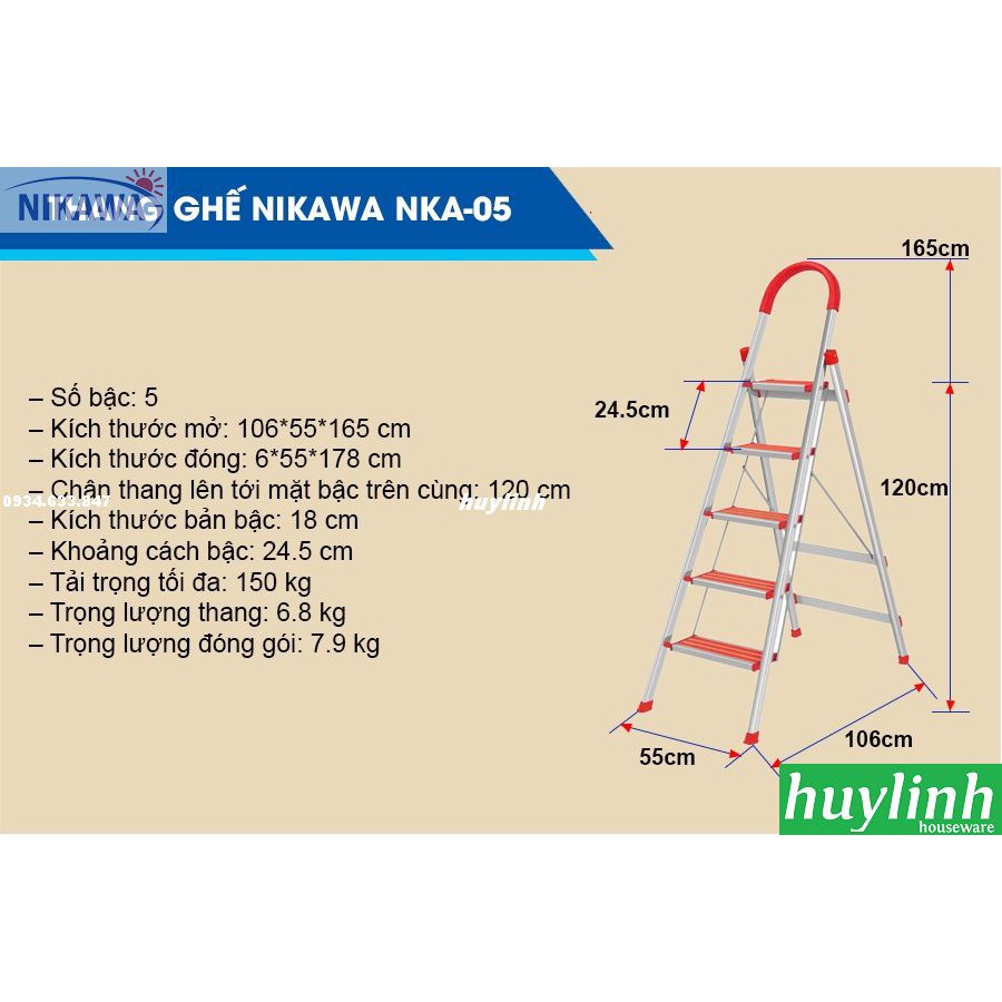 Thang nhôm ghế Nikawa NKA-05 - 5 bậc