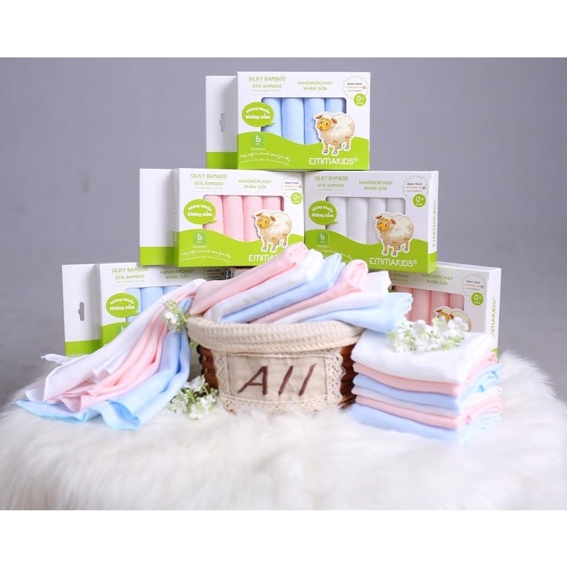 Hộp 6 khăn sữa sợi tre Emmakids 2 lớp kích thước 30x30cm