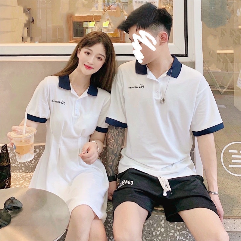 Đồ đôi xuân hè 2022 áo polo thêu chữ chất mềm mịn hàng QUẢNG CHÂU