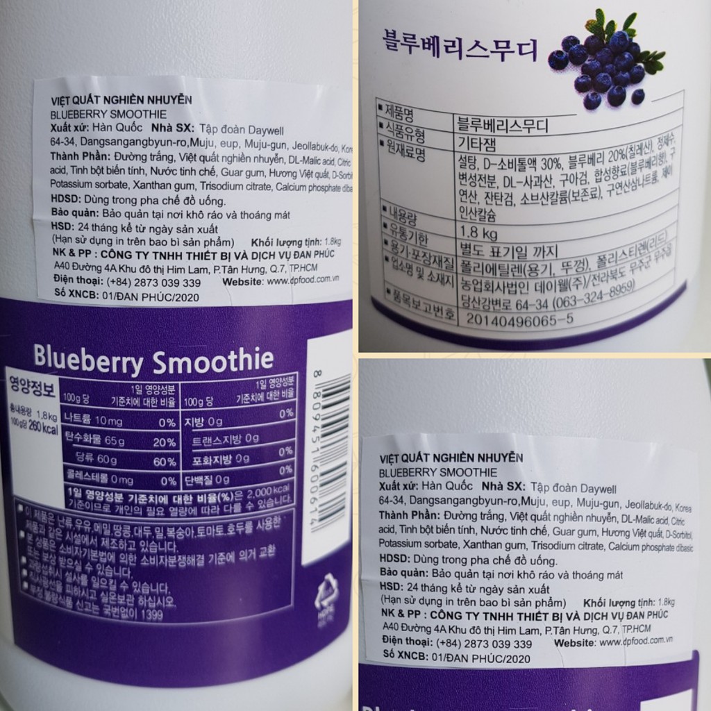 Smoothie Việt Quất Blueberry làm trà trái cây, đá xay, soda thay thế Sinh tố Syrup Siro Puree - JUPITER